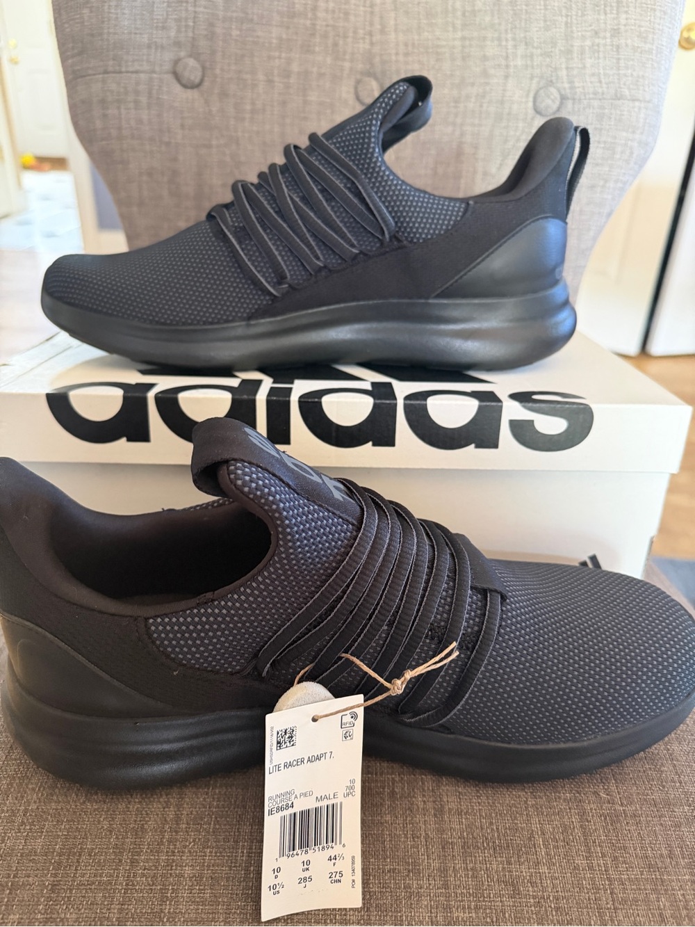 New Men's Adidas Lite Racer Adapt 7.0 Black 10.5 Wide Running Sneakers IE8684